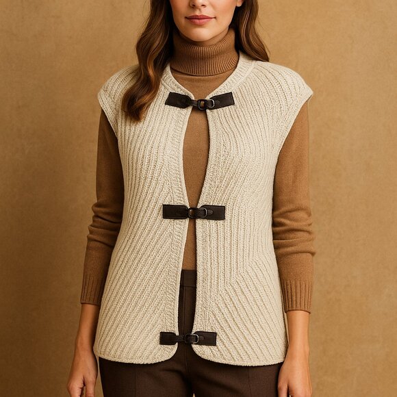 Armani Exchange Cream Toggle Knit Sweater Vest Women’s M Rare Fall 2015 Runway - Picture 11 of 11
